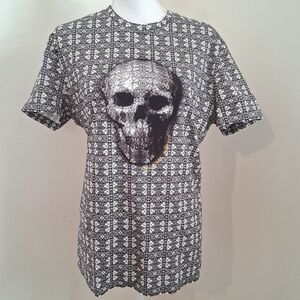 Alexander Mcqueen Skull Men's Black and Gray Graphic T-Shirt Size Large